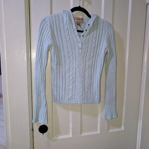 Aeropostale Women's Light Blue Cable Knit Hooded Sweater